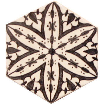 Mosaic House Moroccan tile Pigalle Hex 1-6 White Black  hand painted handpainted 